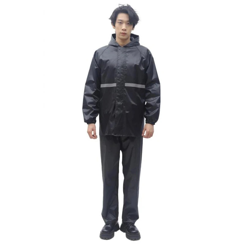 1Pcs Hooded Coat & Pant Rain Suit for Women Men Outdoor Waterproof Rain Gear with Reflective Strip Motocycle Riding Raincoat