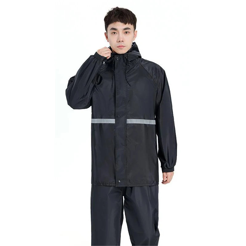 1Pcs Hooded Coat & Pant Rain Suit for Women Men Outdoor Waterproof Rain Gear with Reflective Strip Motocycle Riding Raincoat