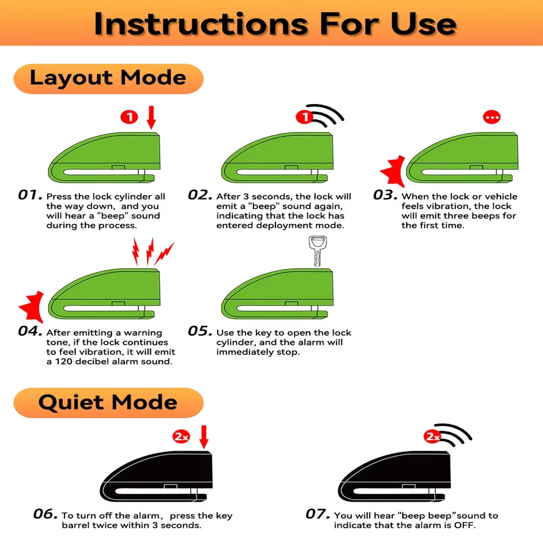 Anchtek Motorcycle Alarm Disc Brake Lock Security Moto Wheel Disk Padlock Waterproof 110Db Loud anti Theft Alarma Motocicleta