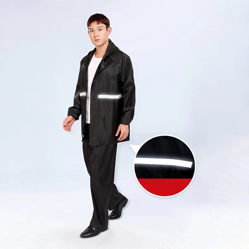 1Pcs Hooded Coat & Pant Rain Suit for Women Men Outdoor Waterproof Rain Gear with Reflective Strip Motocycle Riding Raincoat